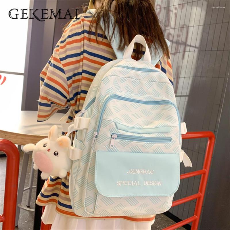 

School Bags Panelled High-quality Nylon Ladies Backpacks Fashion Large-capacity Anti-theft Youth Laptop Schoolbags Sac, Blue