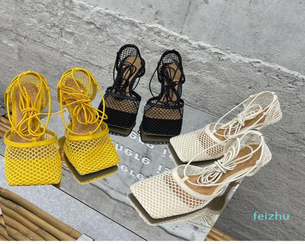 

2021 New Fashion Mesh Gladiator Sandals Women Ladies Shoes Breathable Mesh Square Toe Shoes Ladies High Heels8396482, Black
