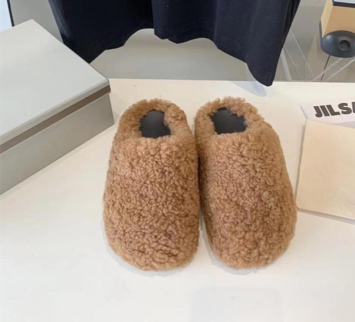 

Fashion Fur Slippers Women Round Toe Horse Hair Slides Female Black Rose Red Navy wool white Mules Shoes Flat Half Slipper Woman C5354395, Moss green