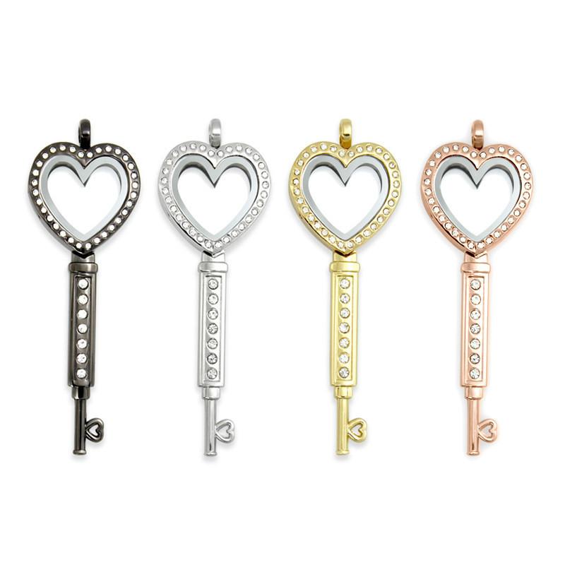 

Pendant Necklaces Fashion Heart Pattern Key Glass Box Locket Wholesale Joker Floating Classic Charm DIY NecklacePendant