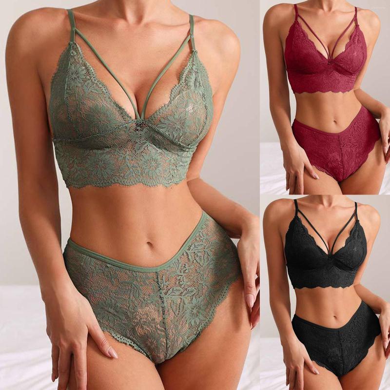 

Bras Sets Sexy Clouds Lace Edge No Steel Ring Bra Set Beautiful Back Big Chest Showing Small Vest Style Lingerie With Robe, Black