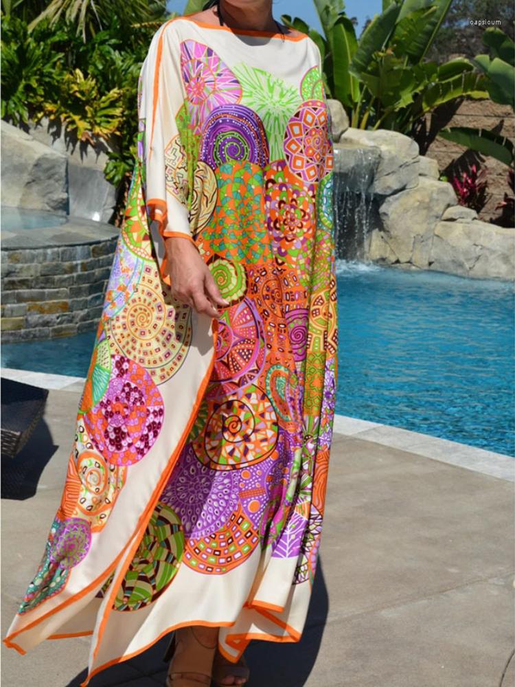

Women's Swimwear Bohemian Beach Dresses Maxi Tunic Floral Printed Kaftans For Women Summer Seaside Holiday Beachwear Bathing Suits