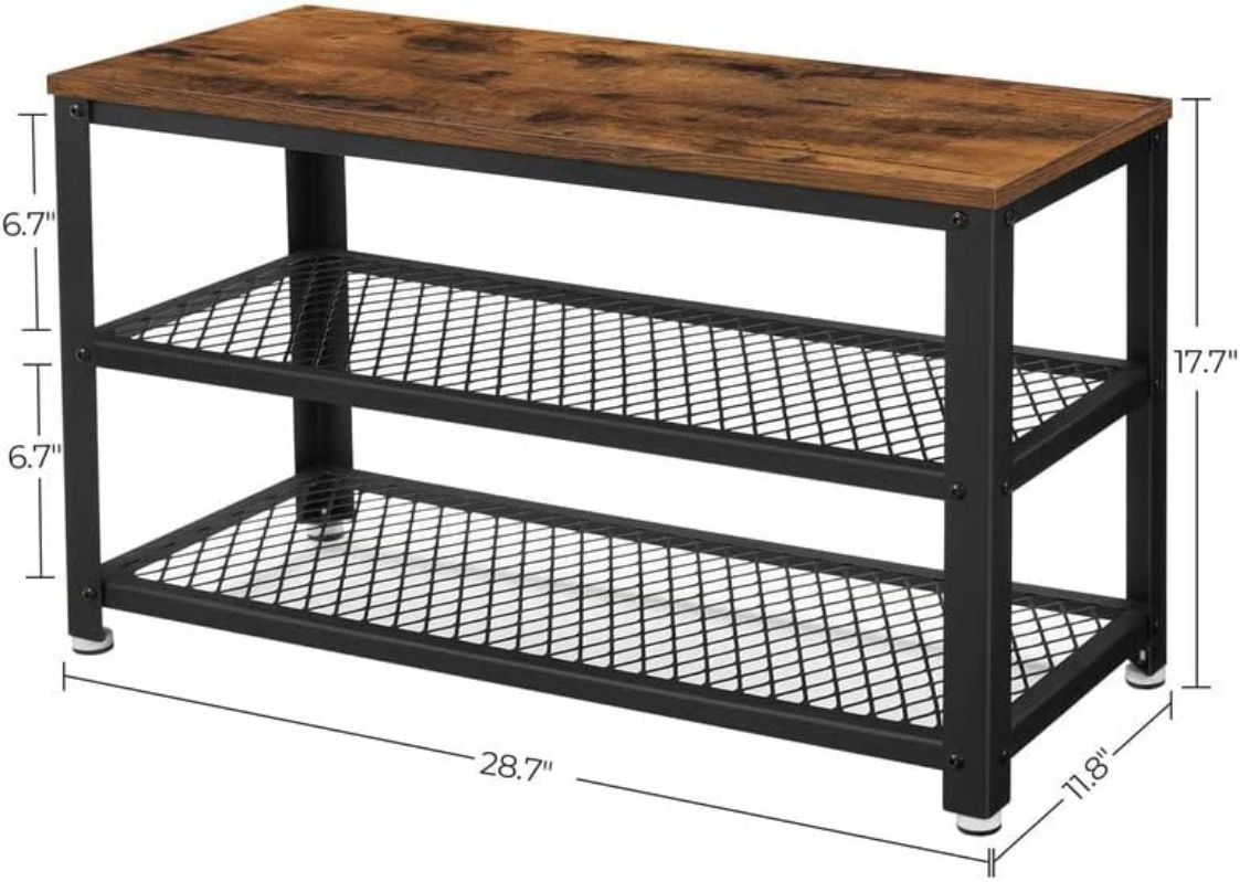 

Shoe Bench, 3-Tier Shoe Rack with Metal Mesh Shelves and Seat