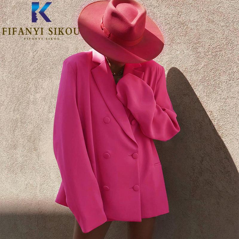 

Pants Streetwear Women Blazers Coat Notched Collar Double Breasted Loose Suit Coat Lady Spring Summer Stylish Blazer Jacket Outerwear, White