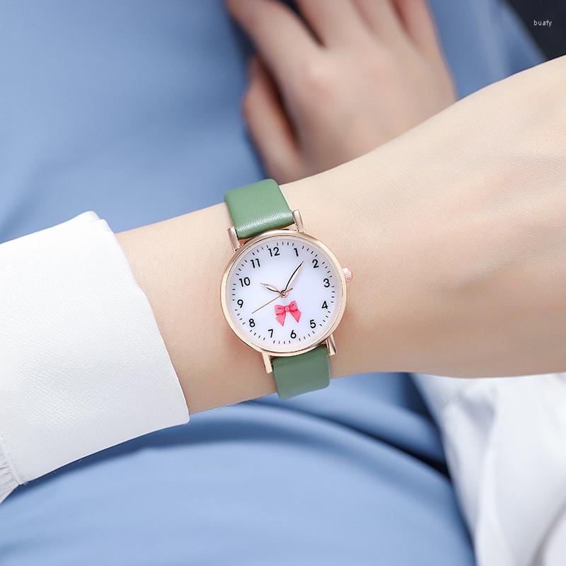 

Wristwatches 22/5000 Fashion Bow Ladies Girls Gift Watches Leather Quartz Wholesale For Women Montres Femmes, Brown