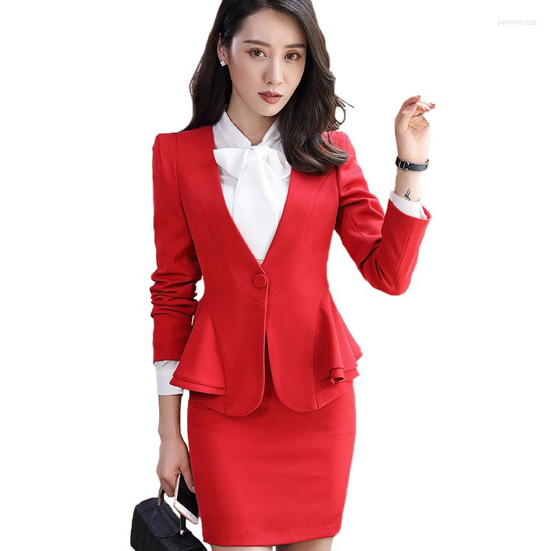 

Two Piece Dress High Quality Autumn Winter Women Skirt Suits Elegant Business Formal Long Sleeve Hem Ruffles Office Ladies Work Uniforms, White blouse