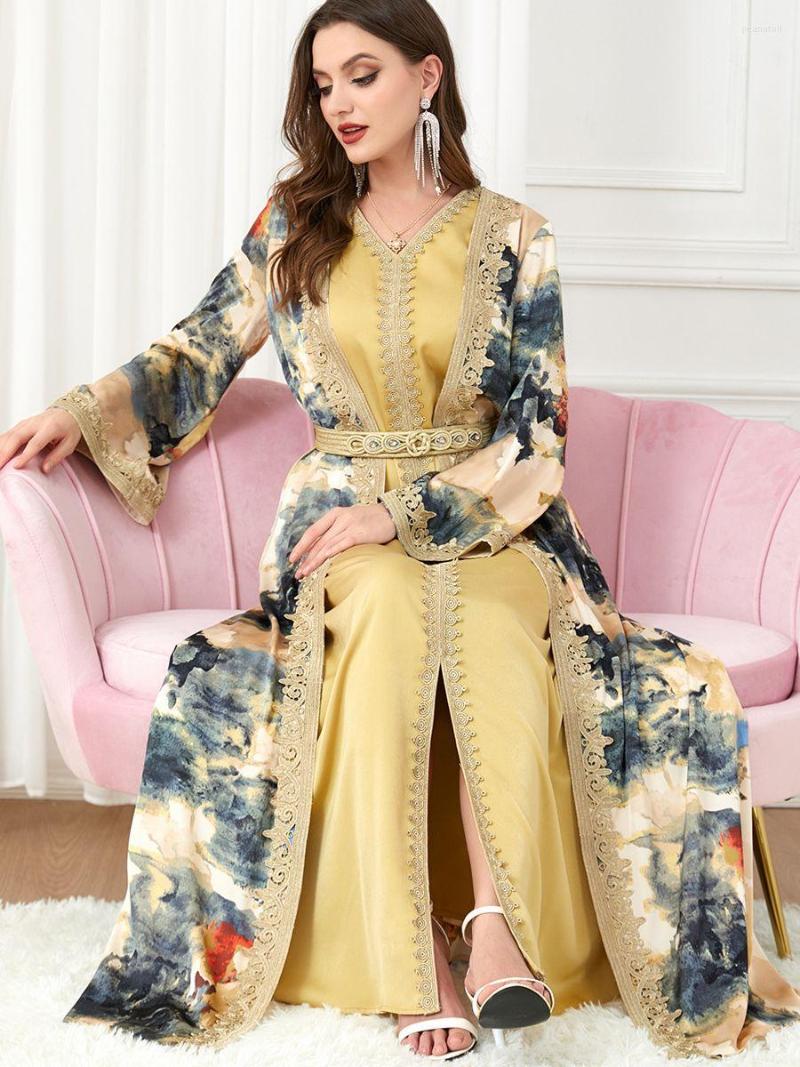 

Ethnic Clothing Djellaba Muslim Stes Dress 2 Pieces Handwriting Suits Elegant Long Islamic Women Modest Wear EID Sets WY1390