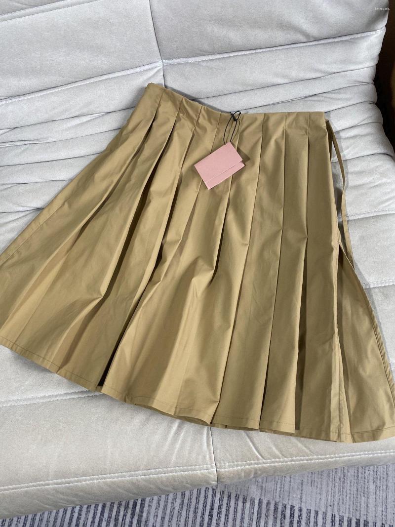 

Women's Shorts Pleated Drawstring Half Skirt, Khaki