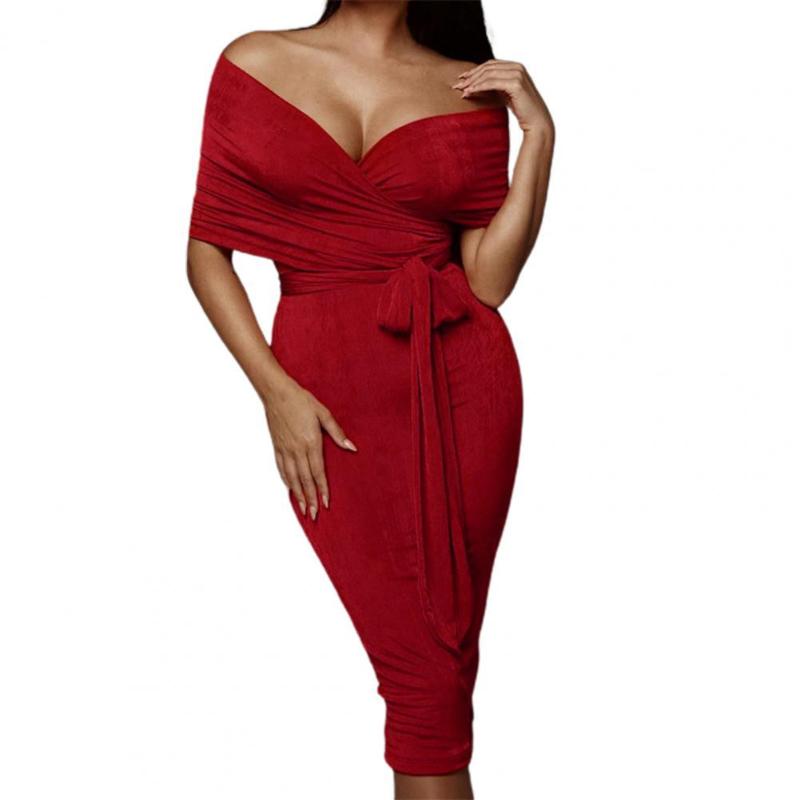 

Women' Swimwear Elegant Dress Women Off Shoulder Backless Outfit Suit Two Piece Set Midi Skirt Wrap Bandage Top Vestidos, Red
