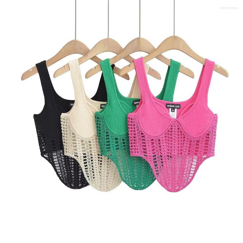 

Women Sleeveless Knit Corset Top CROCHET CORSET Boho Beach Strappy Tank Top, Beige
