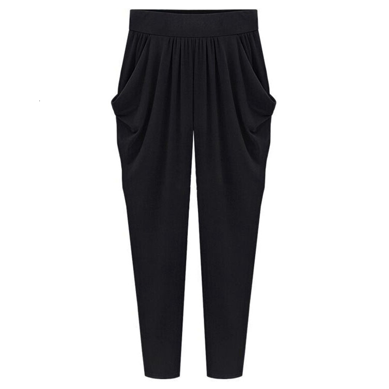 

Women's Pants s Large Size 8XL 140kg Women Harem High Elastic Waist Pleated Trousers Pockets Thin Slim Ladies Ankle Length Loose 230419, Black