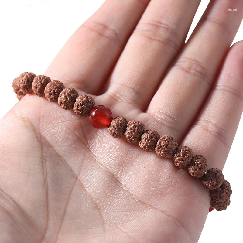 

Strand Red Onyx & Original Rudraksha Beaded Elastic Cord Bracelet Male Female Fashion Glamour Yoga Simple Bangle Jewelry