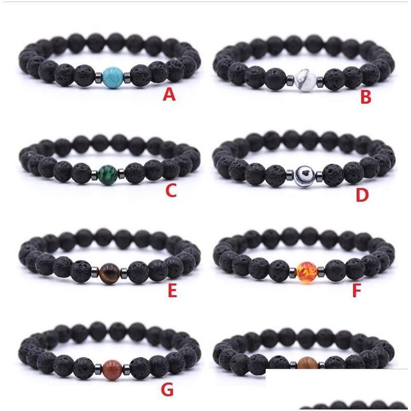 

Beaded Hematite Natural Black Lava Stone Beads Strand Elastic Bracelet Essential Oil Diffuser Bracelets Volcanic Rock Hand Strings D Dhkxw