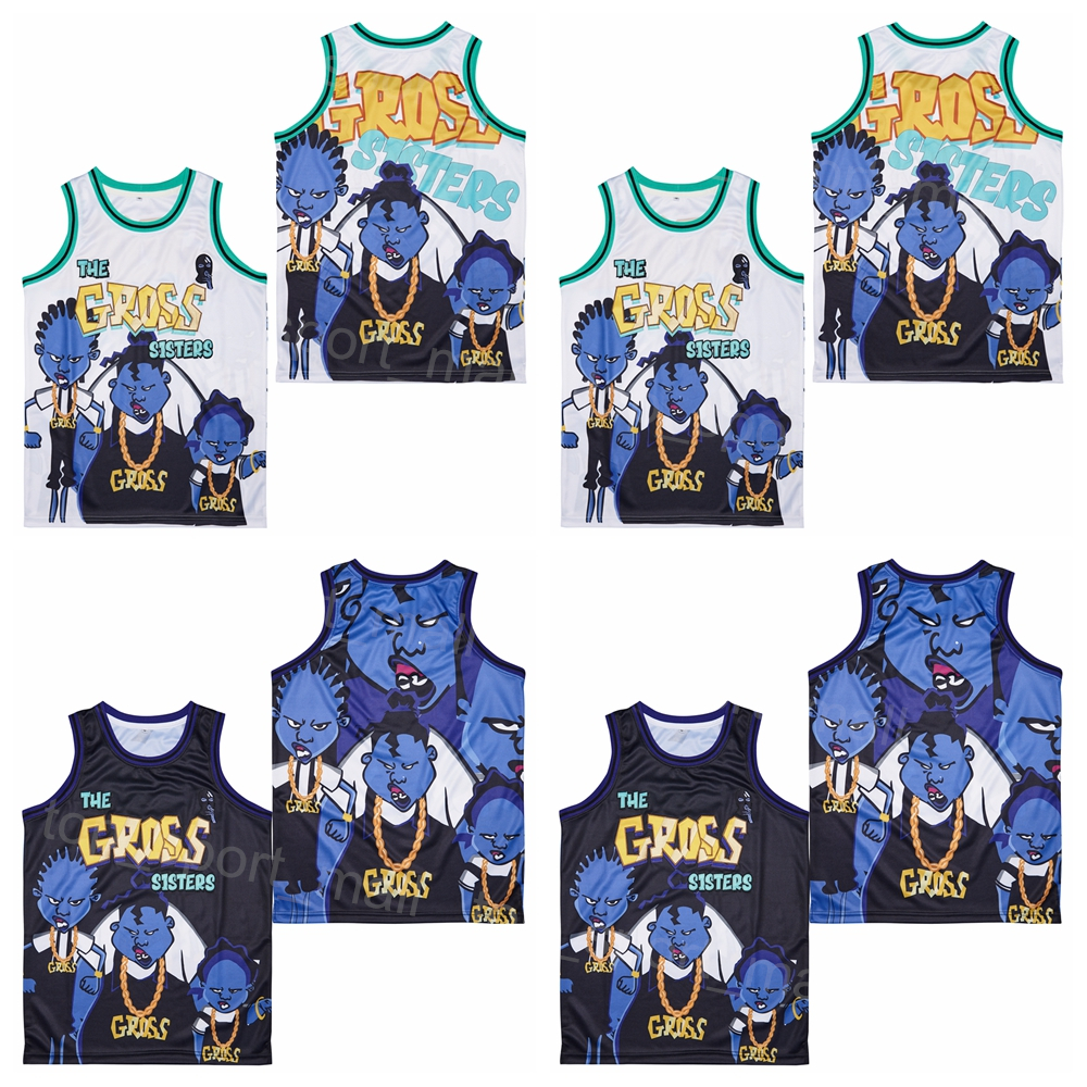 

Movie Basketball The Gross Sisters Jersey Men High School Pullover Sport College Vintage Breathable All Stitched Black Blue Black WHite Team Pure Cotton Retire