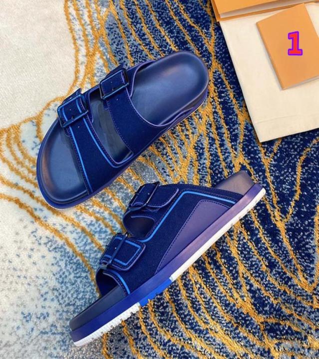 

Summer men039s Beach casual slippers cool fashion slide 2 adjustable metal buckle FLAT SANDALS SIZE 3945 with box9855587, Blue