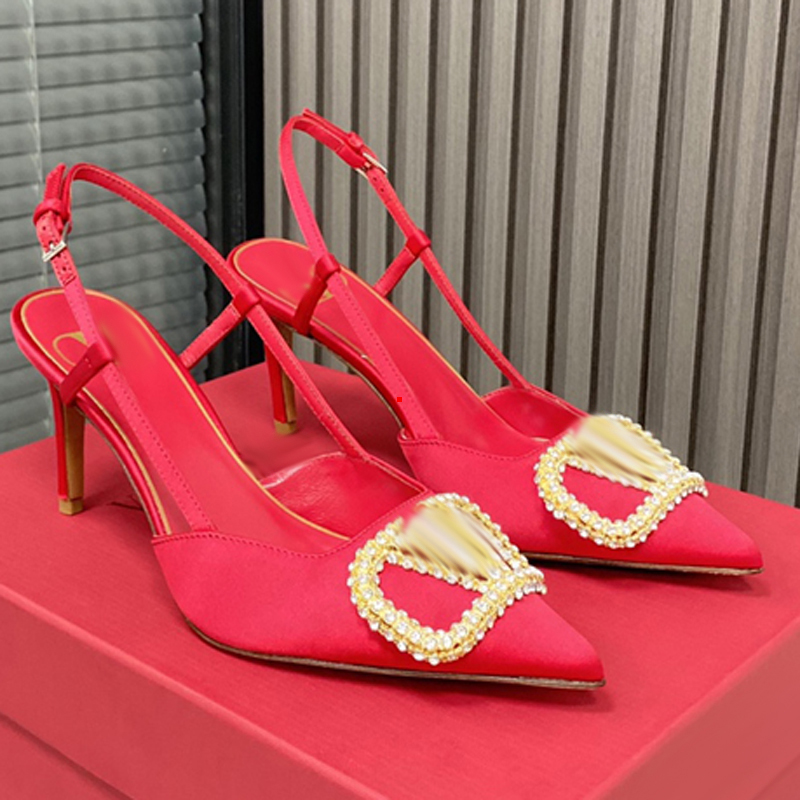 

2023 Dress Shoes High Heels Sandals Women's Wedding Pumps Shoes Women Summer Designer Pointed Toe Black Bowtie Fashion Canvas Party With Box -K378, Picture color