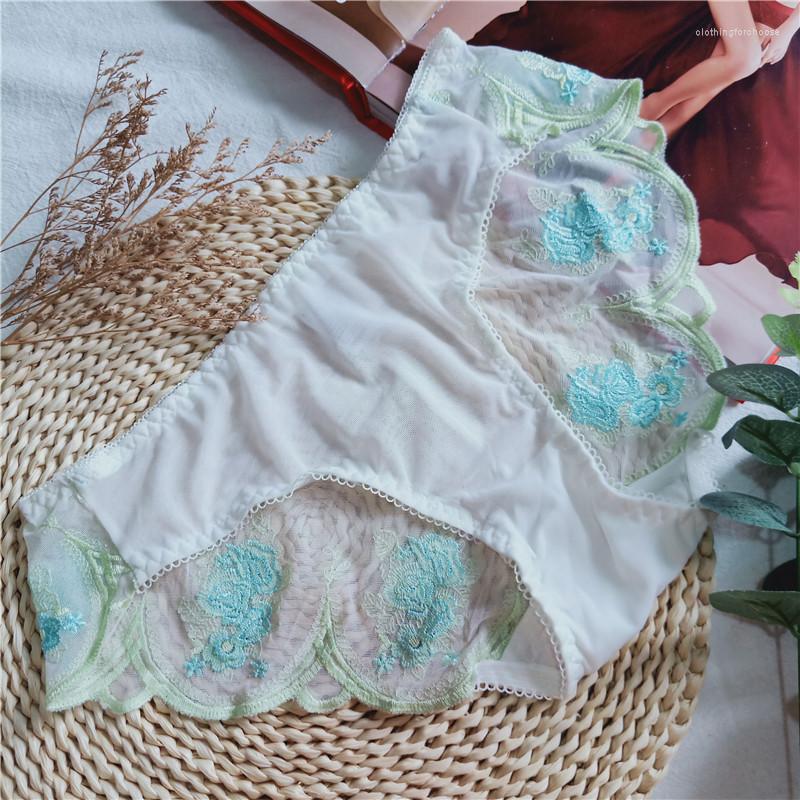 

Women's Panties Sexy Lace Underwear Women's Thin Breathable Embroidery Print Ice Mesh Hollow Out Traceless Briefs CX30, White green