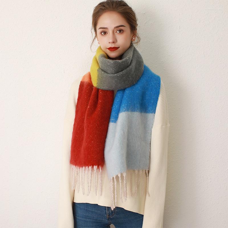 

Scarves Fashion Contrast Striped Mohair Scarf Women Ladies Outdoor Faux Cashmere Keep Warm Unisex Winter Autumn