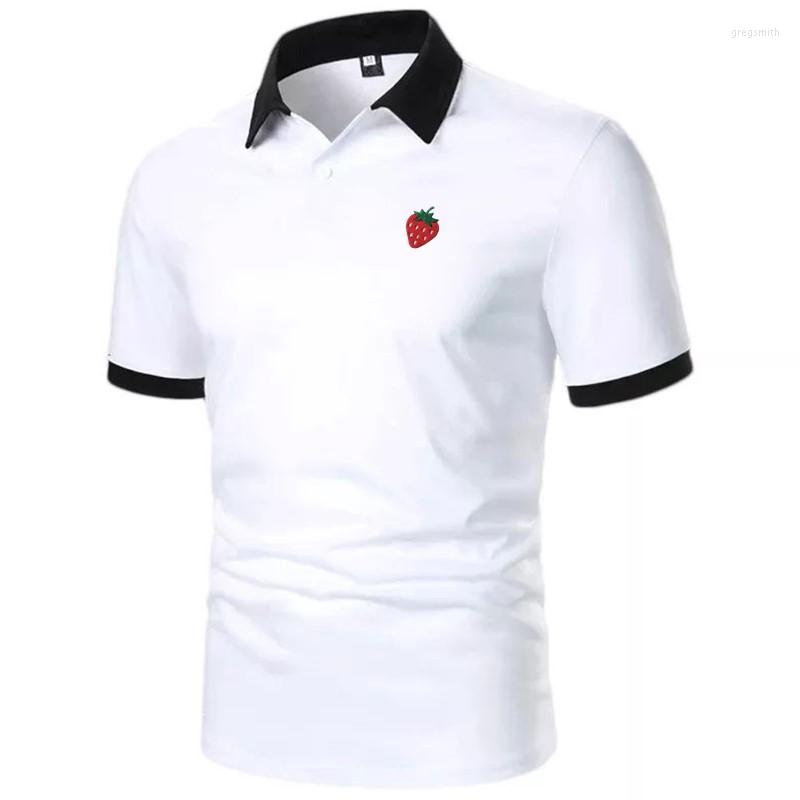 

Men' Polos Strawberry Embroidered Men' Short -sleeved Polo Shirt, Black