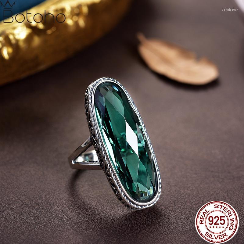 

Cluster Rings 925 Sterling Silver Green Crystal Smoky Quartz Women's Ring K- Trendy Big Resizable Gemstone Fine Jewelry Gift Party