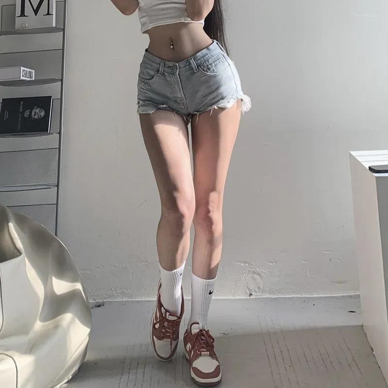 

Women' Jeans Europe And The United States Fur-trimmed Denim Pants Summer High-waisted Skinny Hundred With Personality Holes Shorts, Dark grey