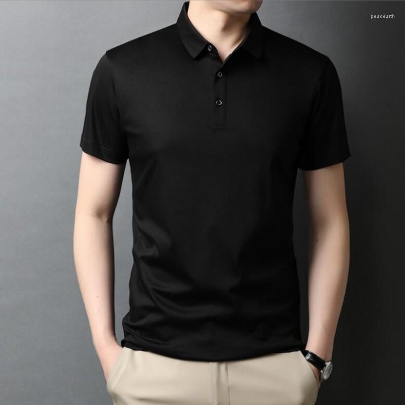 

Men's T Shirts Men Mercerized Cotton T-Shirt High Quality Short Sleeve Turn Down Collar Solid Color Thin Casual Men's Tops 3XL, Green