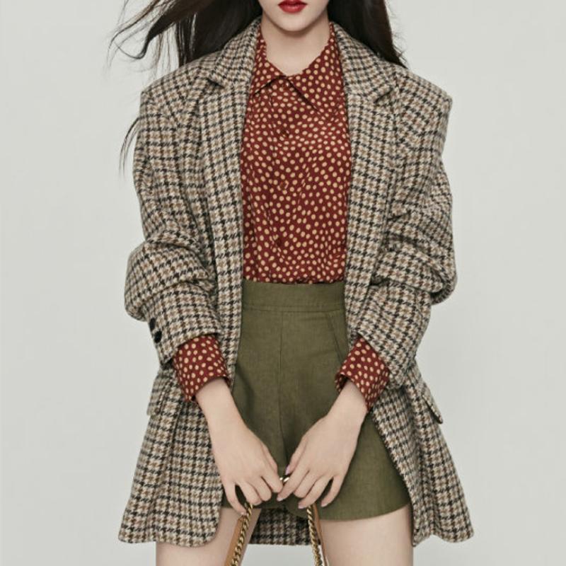 

Pants French Retro Profile Plaid Houndstooth Blazer 2022 New Women's Commuter Loose Singlebreasted Longsleeved Woolen Top