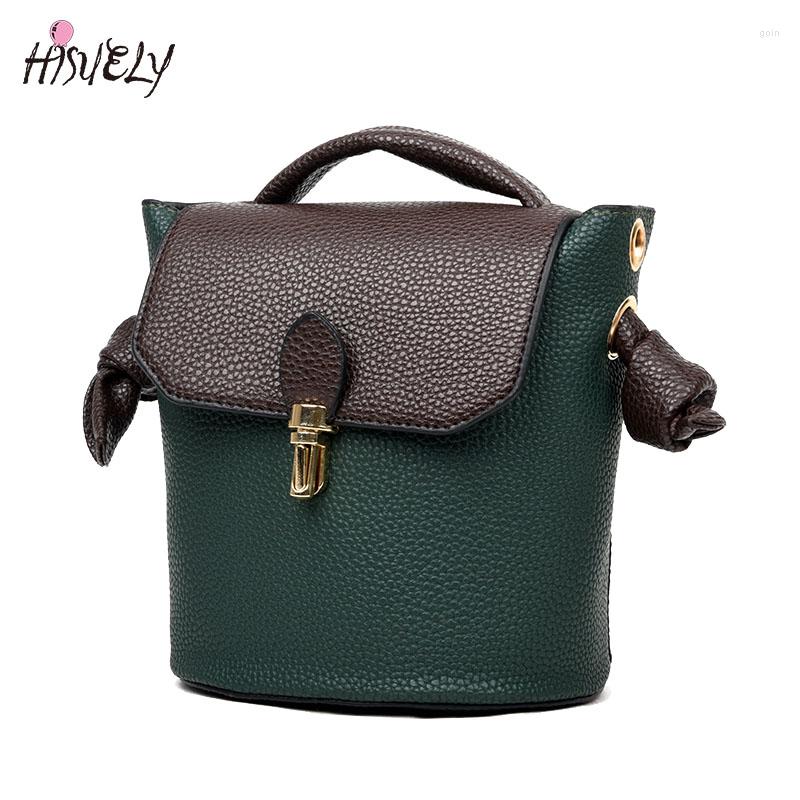 

Shoulder Bags HISUELY Women PU Leather Handbags Retro Fashion Designer Bucket Vintage Message Bag Hit Color 2 Set, Black