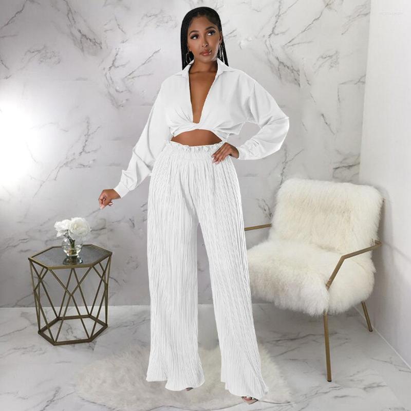 

Women' Two Piece Pants 2023 Autumn High-end Chiffon Elegant Young Sexy Holiday Set Solid Bandage Full Sleeve Long Wide Leg Women 2, Black