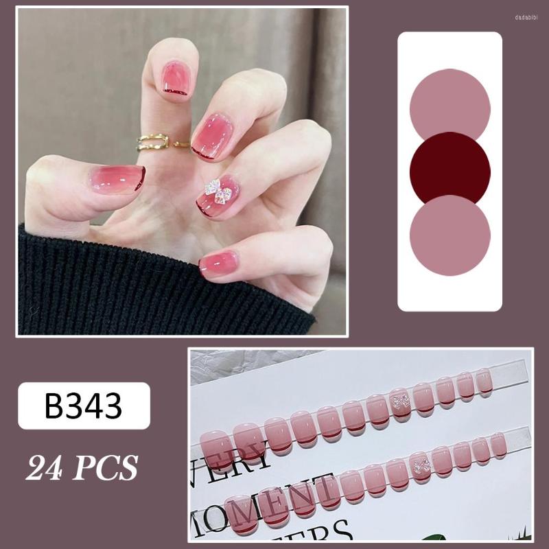 

False Nails 24Pcs Translucent Pink Glossy Wearable Fake Nail For Women And Girls Patch Artificial SANA889, Jelly glue model