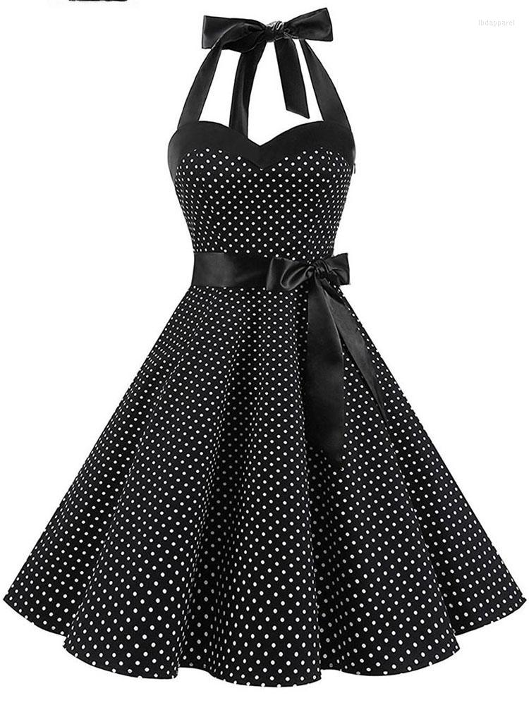 

Casual Dresses 2023 Harajuku Vintage Dress Summer Sexy Polka Dot Print Halter Party Women Vestidos Robe Pin Up Rockabilly Y2K, Red