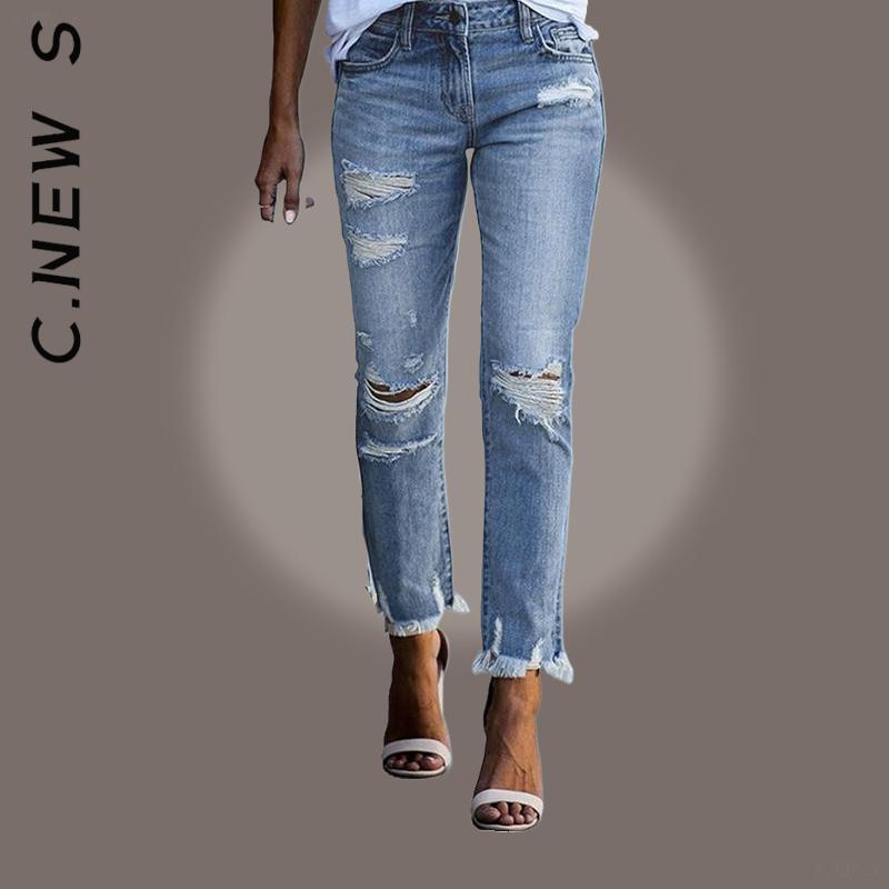 

Jeans C.New  Summer High Waist Denim Pants Shredded Jeans Shredded Women Stretch Ripped Skinny Trousers Slim Jeggings Ladies, Black