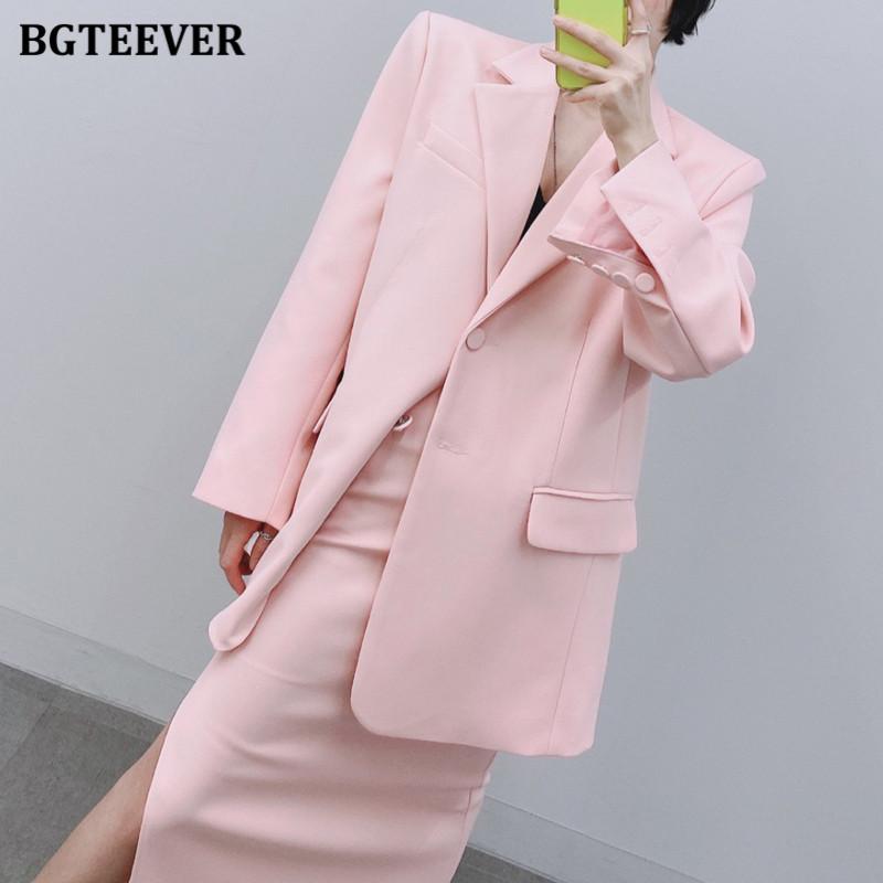 

Pants BGTEEVER ELEGANT OFFICE LADIES SKIRT SUITS LONG SLEEVE BLAZER HIGH WAIST SPLIT PENCIL MIDI SKIRT SUMMER WOMEN 2 PIECES SET, Pink