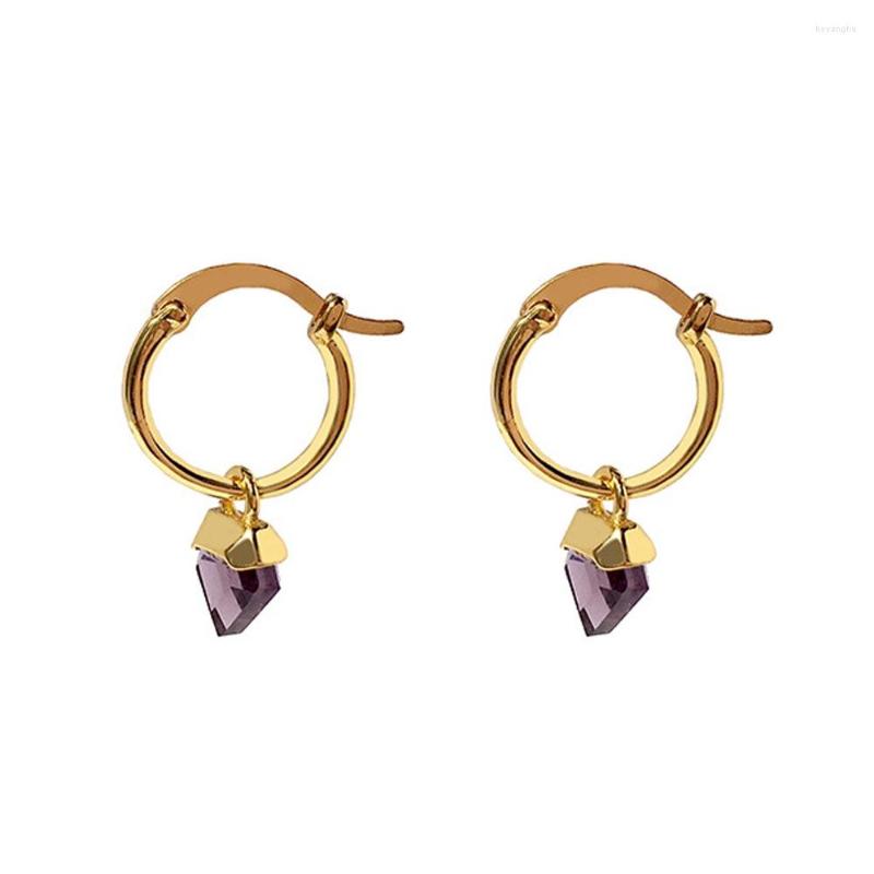 

Stud Earrings Triangular Purple Amethyst Natural Gemstone Women's