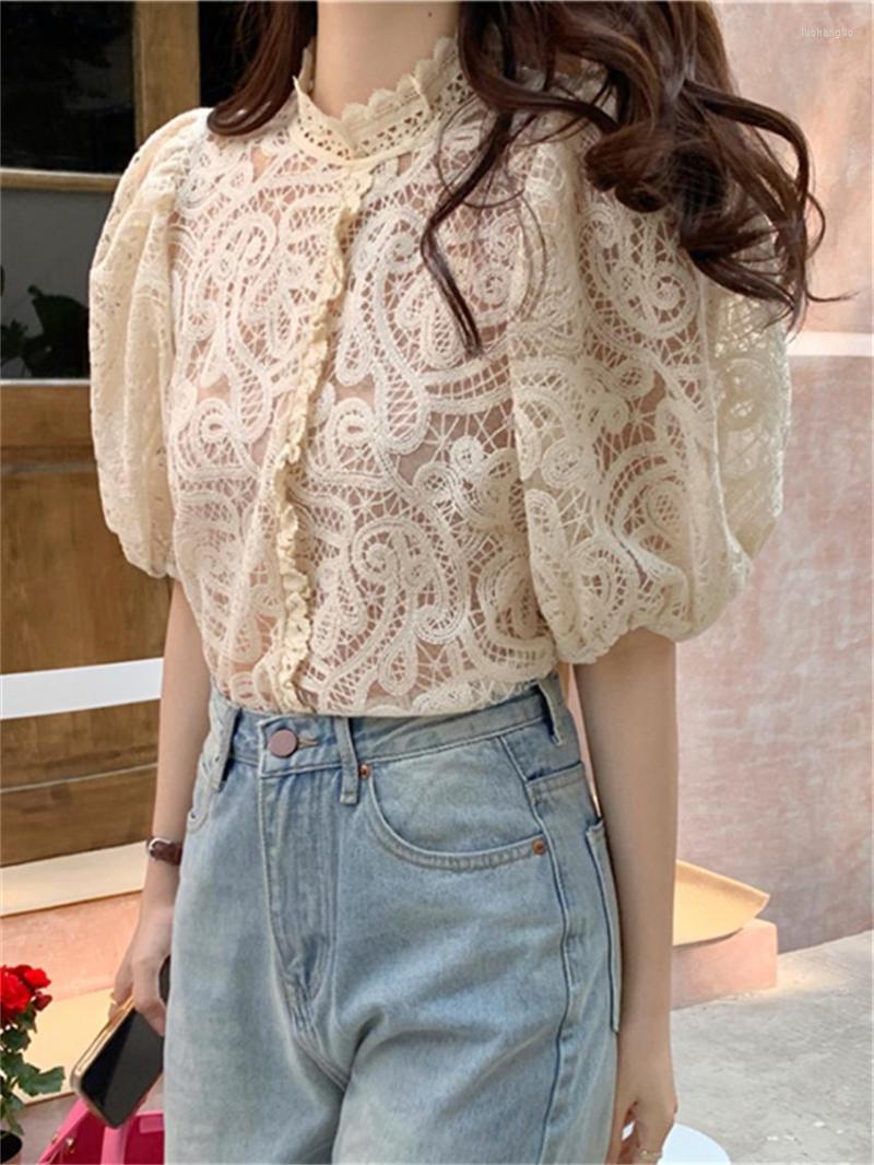 

Women's Blouses Alien Kitty Work Wear Shirts Stand Women Lace Summer Florals Chic 2023 Loose All Match High Street Slim Arrival Elegant Tops, Photo color