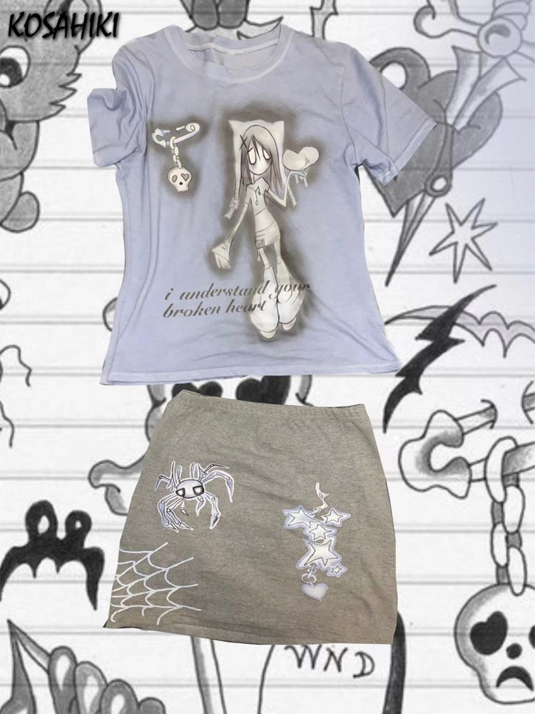 

Women s T Shirt KOSAHIKI Tie Dye Print Crop T shirt Skirts Set Women 2023 Summer Outfits Y2K Aesthetic Emo Grunge Two 2 Sets Harajuku Streetwear 230420, Beige