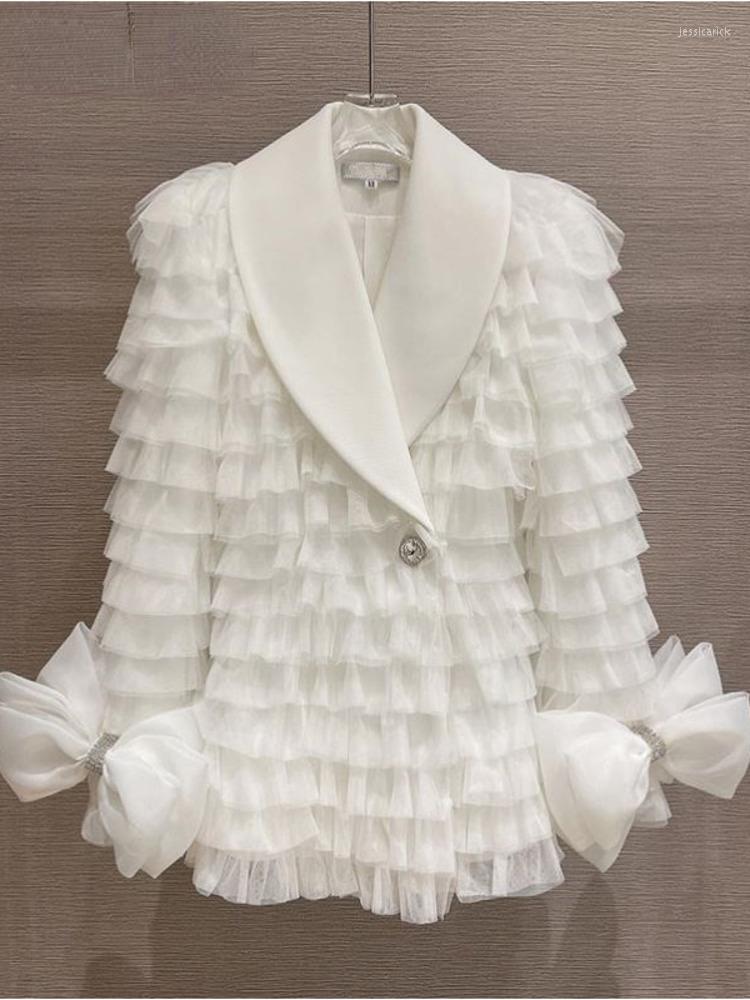 

Women' Suits Sweet Bow Diamond Buttons White Suit Blazer Coats Women Layered Mesh Feather Slim Jacket 2023 Spring Fashion Clothing