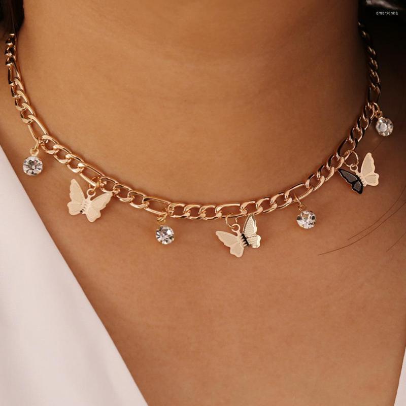 

Chains Butterfly Necklace For Women Alloy Designer Jewelry Punk Accessories Banquet Rhinestone Festival Gift