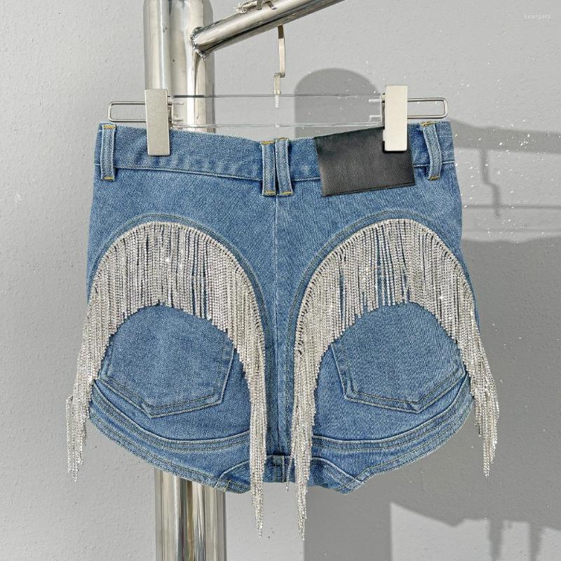 

Women's Shorts High Quality Designer 2023 Summer Women Rhinestone Beading Tassel Denim Sweet, Blue