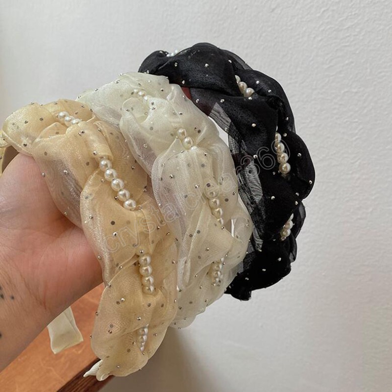 

Fashion Women's Headband Fresh Light Color Hairband Mesh Cloth Braided Turban Spring Headwear, Mixed color