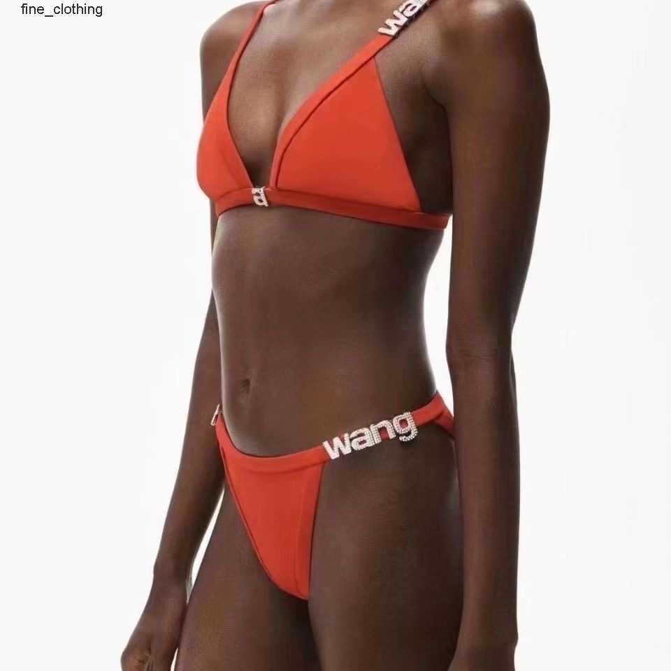 

Ladies Letter Wang Bikini Set Fashion Women's Swimsuit Sexy Simple Strap Biquini Set Casual Thin Slim Beachwear with Waist, Orange