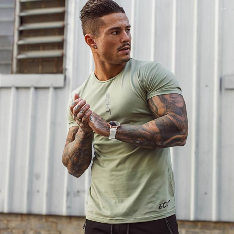 

Men's T Shirts Summer Gym Skinny T-shirt Men Cotton Casual Short Sleeve Shirt Male Bodybuilding Sport Tees Tops Fitness Workout Clothing, Black