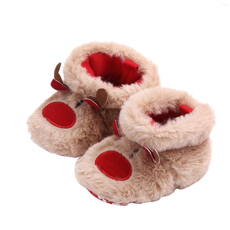 

First Walkers Baby Christmas Plush Animal Shoes Toddler Infant Girls Boys Prewalker Sneakers Warm Fur Winter Walker Zapatos, Red