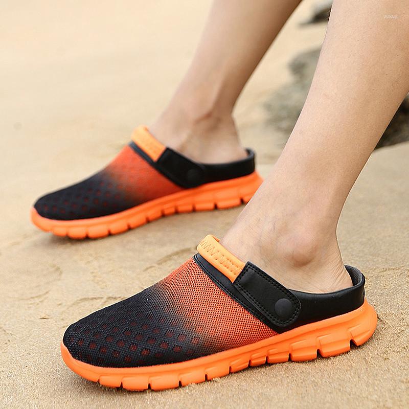 

Slippers Men Women Summer Sandal Mesh Mules Breathable Padded Beach Flip Flops Shoes Solid Flat Bath Outside Mens, Brown