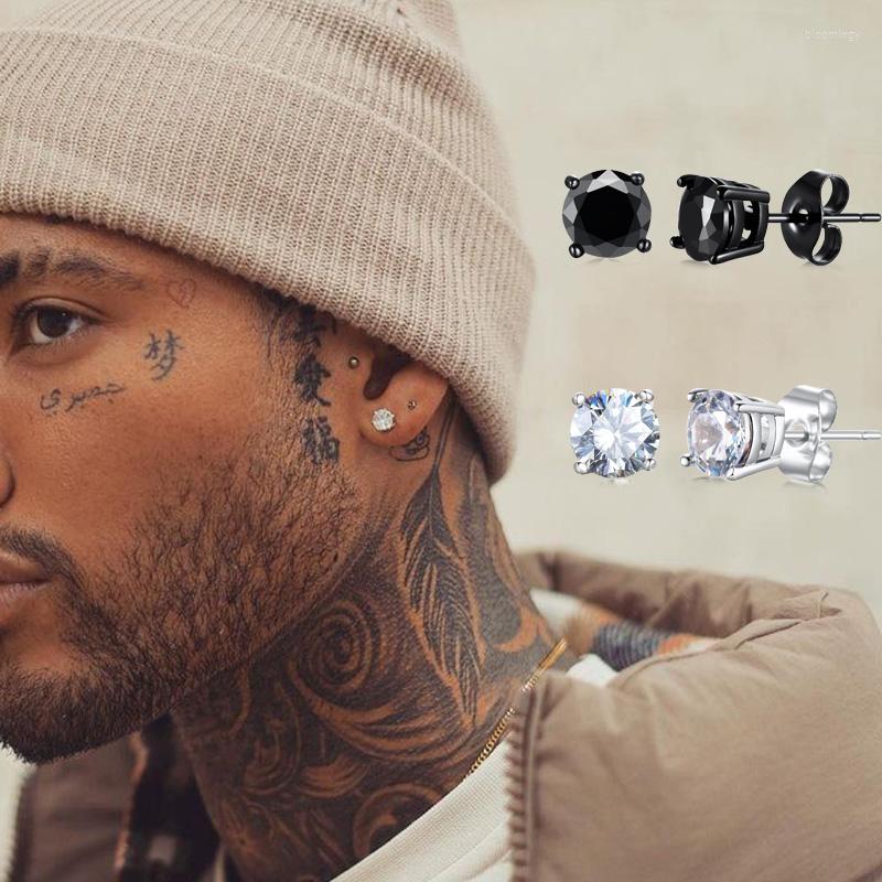 

Stud Earrings Mens Square CZ Earring Princess Cut Stainless Steel Butterfly Push Back Man Jewelry