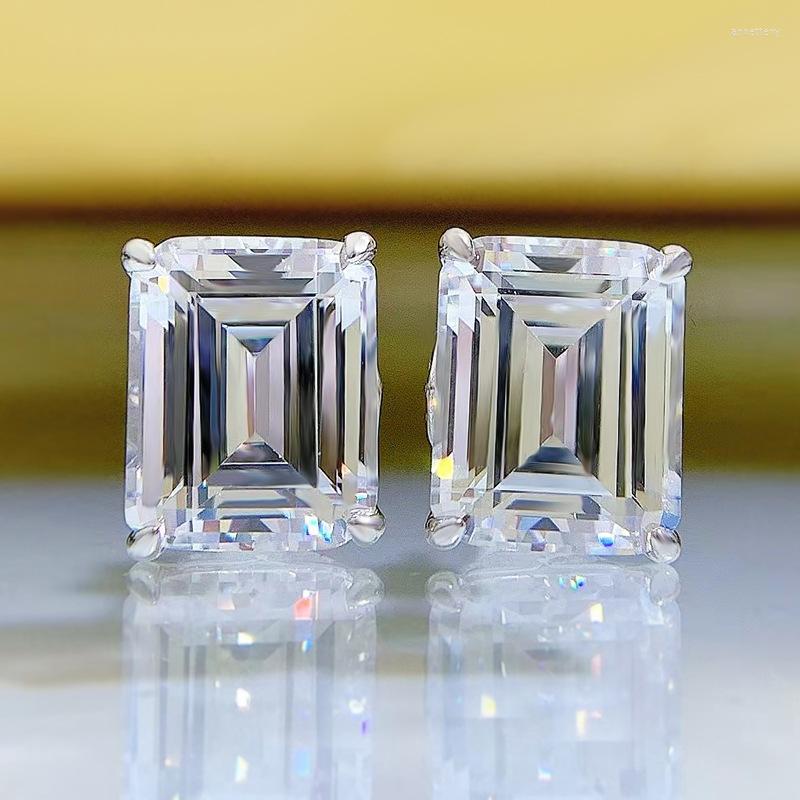 

Stud Earrings 925 Silver Imported High Carbon Diamond 8 10mm Imitation Emerald Zircon Cross-Border Ins