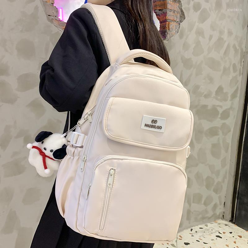 

Backpack 2023 Student Laptop College Girls School Bag High Capacity Women Female Cute Leisure Travel Mochila, White