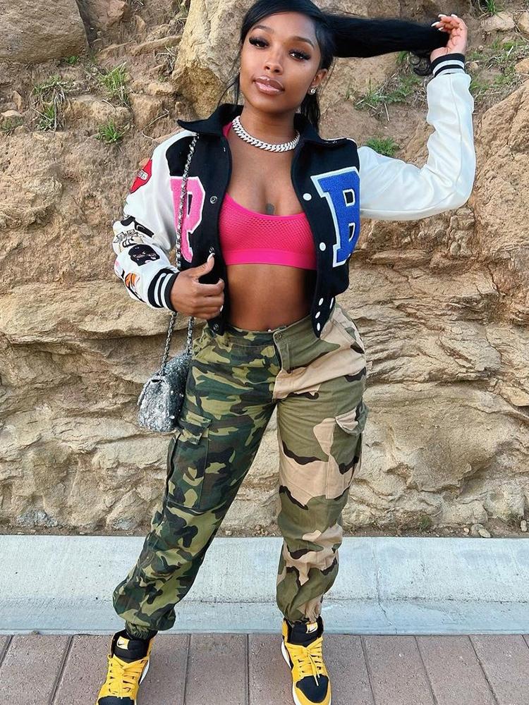 

Women' Pants Sifreyr Y2K Streetwear Camouflage Cargo Women 2023 Spring Zipper Pockets Patchwork Casual Trousers Fashion Hipster Bottoms