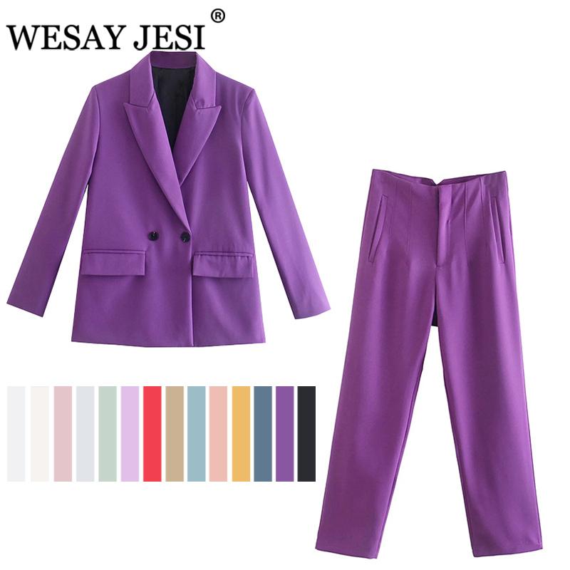 

Pants WESAY JESI Women's Jacket Office Lady Trouser Suits Blue Double Breasted Blazer Set Woman 2 Pieces Notched Collar Blazer Women, Khaki suit