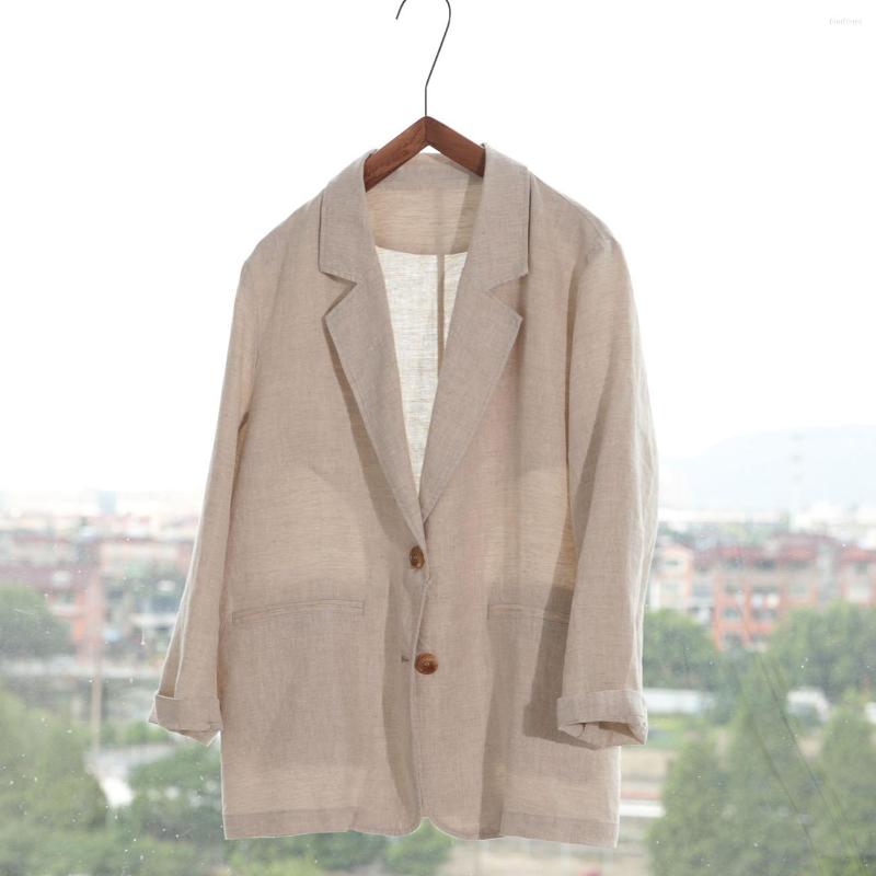 

Women's Suits Spring Autumn Women All-match Loose Japanese Style Brief Comfortable Breathable Water Washed Thin Linen Blazer Coats, Green